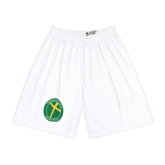Men’s Basketball Shorts with Green & Yellow Cross Emblem — Athletic AOP Performance Shorts